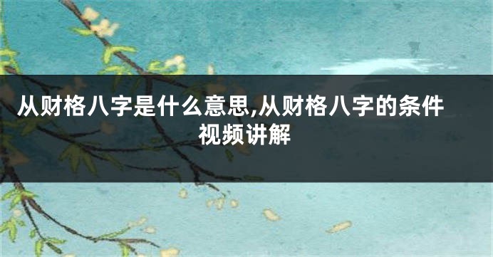 从财格八字是什么意思,从财格八字的条件视频讲解