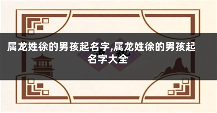 属龙姓徐的男孩起名字,属龙姓徐的男孩起名字大全