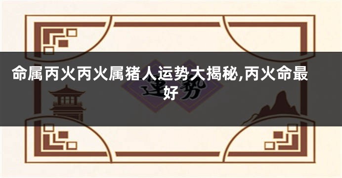 命属丙火丙火属猪人运势大揭秘,丙火命最好