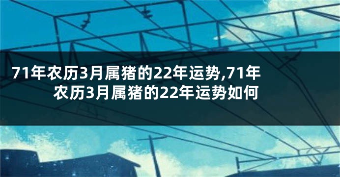 71年农历3月属猪的22年运势,71年农历3月属猪的22年运势如何