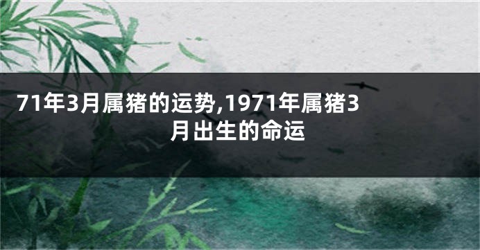 71年3月属猪的运势,1971年属猪3月出生的命运