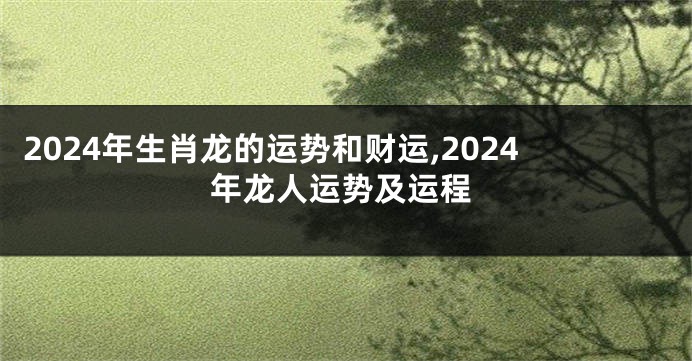 2024年生肖龙的运势和财运,2024年龙人运势及运程