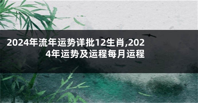2024年流年运势详批12生肖,2024年运势及运程每月运程