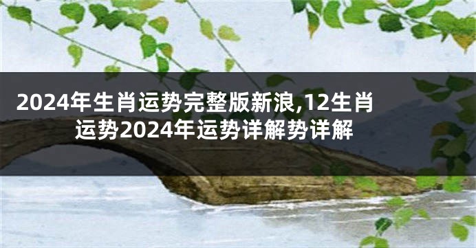 2024年生肖运势完整版新浪,12生肖运势2024年运势详解势详解