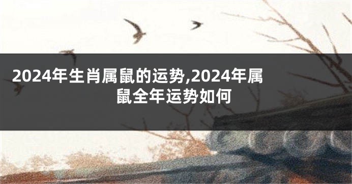 2024年生肖属鼠的运势,2024年属鼠全年运势如何
