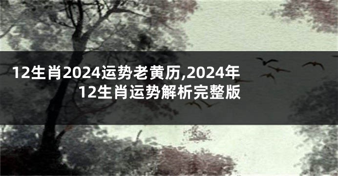12生肖2024运势老黄历,2024年12生肖运势解析完整版