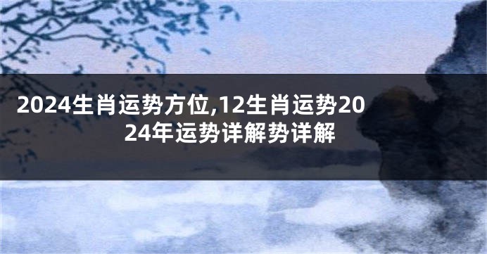 2024生肖运势方位,12生肖运势2024年运势详解势详解
