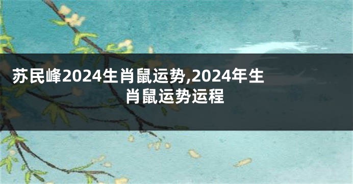 苏民峰2024生肖鼠运势,2024年生肖鼠运势运程
