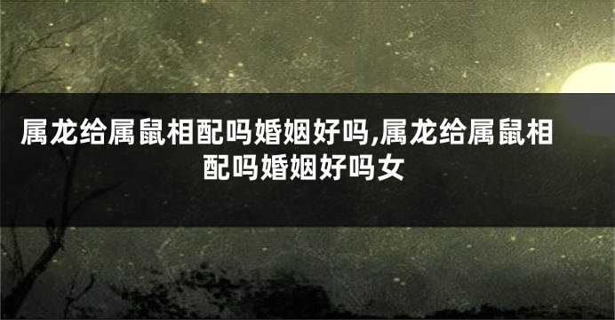 属龙给属鼠相配吗婚姻好吗,属龙给属鼠相配吗婚姻好吗女