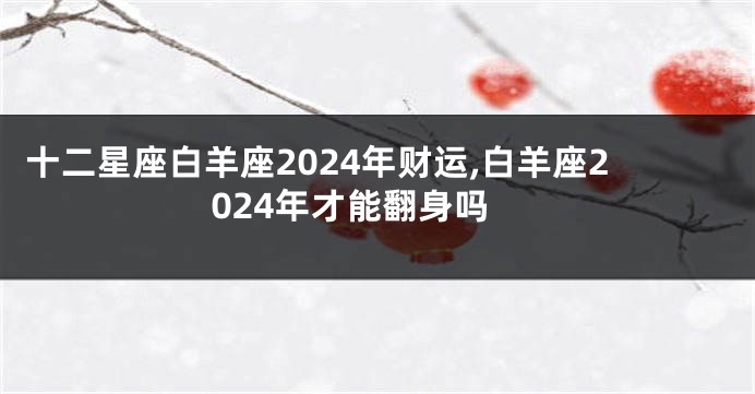 十二星座白羊座2024年财运,白羊座2024年才能翻身吗