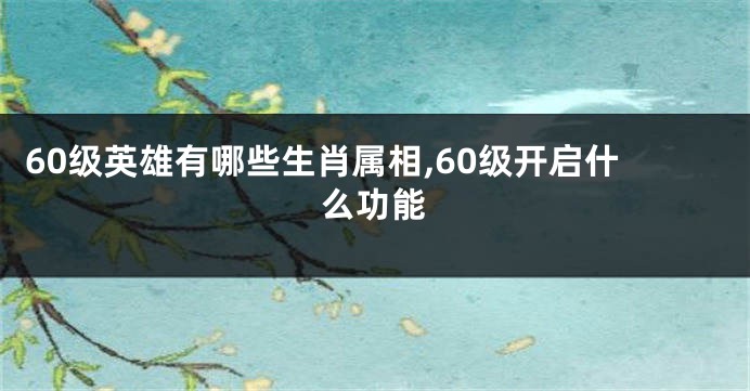 60级英雄有哪些生肖属相,60级开启什么功能