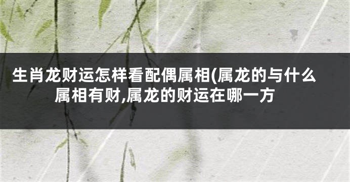 生肖龙财运怎样看配偶属相(属龙的与什么属相有财,属龙的财运在哪一方