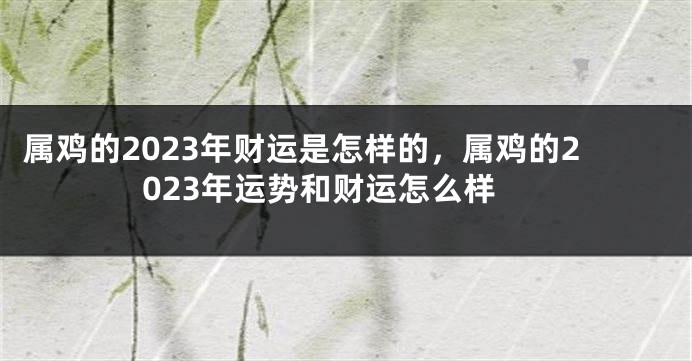 属鸡的2023年财运是怎样的，属鸡的2023年运势和财运怎么样