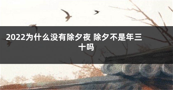 2022为什么没有除夕夜 除夕不是年三十吗