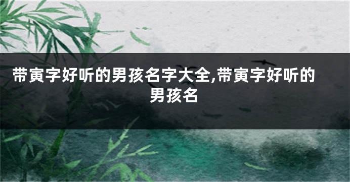 带寅字好听的男孩名字大全,带寅字好听的男孩名