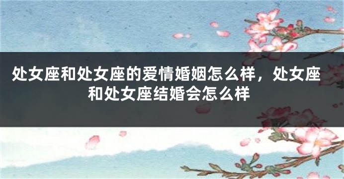 处女座和处女座的爱情婚姻怎么样，处女座和处女座结婚会怎么样