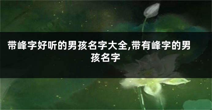 带峰字好听的男孩名字大全,带有峰字的男孩名字
