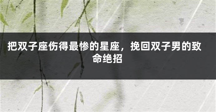 把双子座伤得最惨的星座，挽回双子男的致命绝招