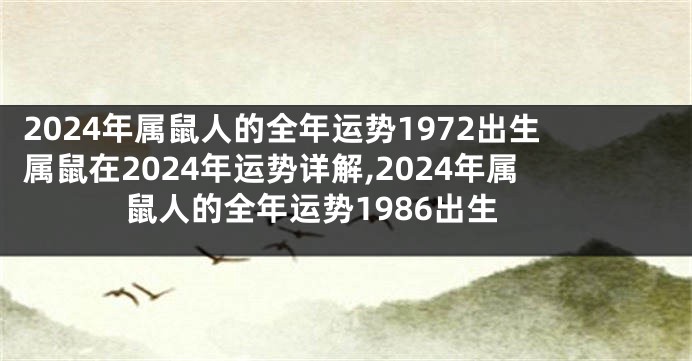 2024年属鼠人的全年运势1972出生属鼠在2024年运势详解,2024年属鼠人的全年运势1986出生