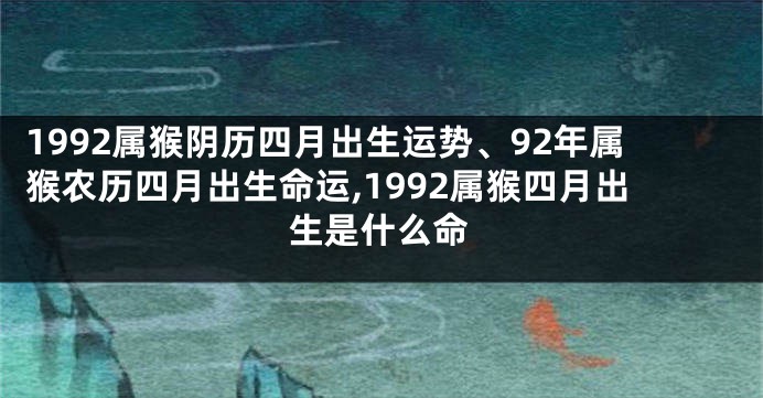 1992属猴阴历四月出生运势、92年属猴农历四月出生命运,1992属猴四月出生是什么命
