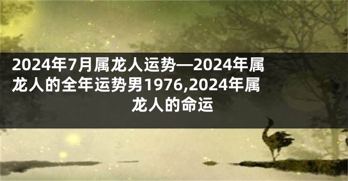 2024年7月属龙人运势—2024年属龙人的全年运势男1976,2024年属龙人的命运