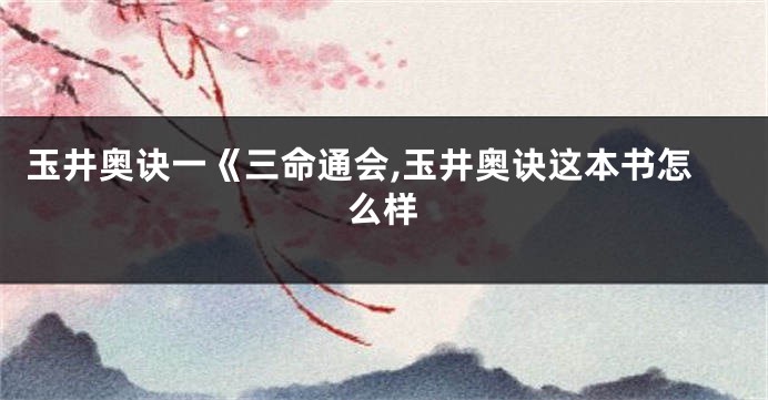 玉井奥诀一《三命通会,玉井奥诀这本书怎么样