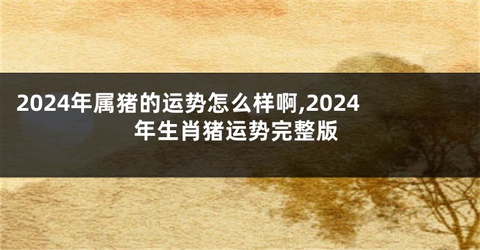 2024年属猪的运势怎么样啊,2024年生肖猪运势完整版