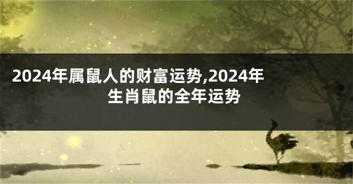 2024年属鼠人的财富运势,2024年生肖鼠的全年运势