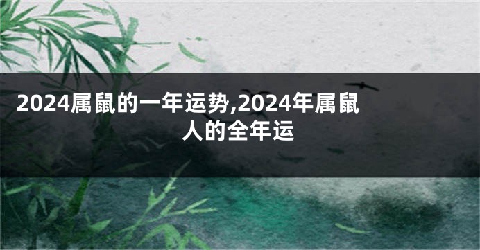 2024属鼠的一年运势,2024年属鼠人的全年运